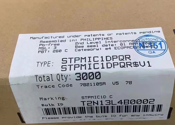 STPMIC1DPQR ইন্টিগ্রেটেড সার্কিট চিপ, ইনপুট ভোল্টেজ রেঞ্জ ২.৮ V থেকে ৫.৫ V, ৫.২ V বুস্ট SMPS এবং ৫০০ mA/১০০০ mA পাওয়ার সুইচ