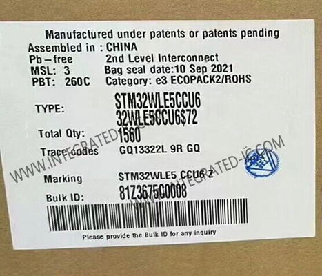 STM32WLE5CCU6 256 Kbytes Flash RF ট্রান্সসিভার IC 48-UFQFN সারফেস মাউন্ট