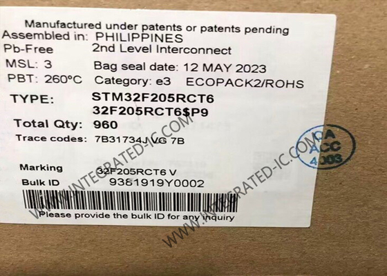ICs চিপ STM32F205RCT6 ARM মাইক্রোকন্ট্রোলার - MCU 32BIT ARM Cortex M3 কানেক্টিভিটি 256kB