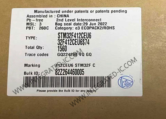 STM32F412CEU6 মাইক্রোকন্ট্রোলার MCU 100MHz 32 বিট মাইক্রোকন্ট্রোলার IC UFQFPN48 এমবেডেড MCU