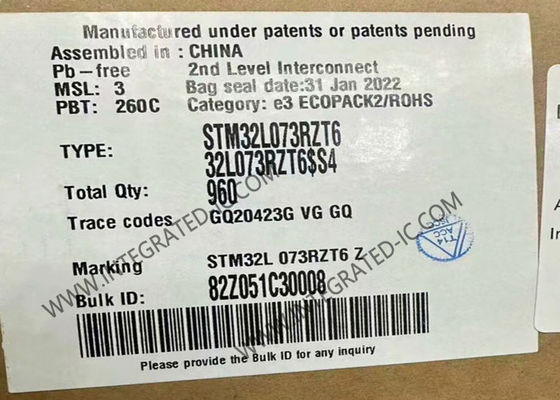 মাইক্রোকন্ট্রোলার এমসিইউ STM32L073RZT6 অতি নিম্ন শক্তি ARM মাইক্রোকন্ট্রোলার 32MHz CPU