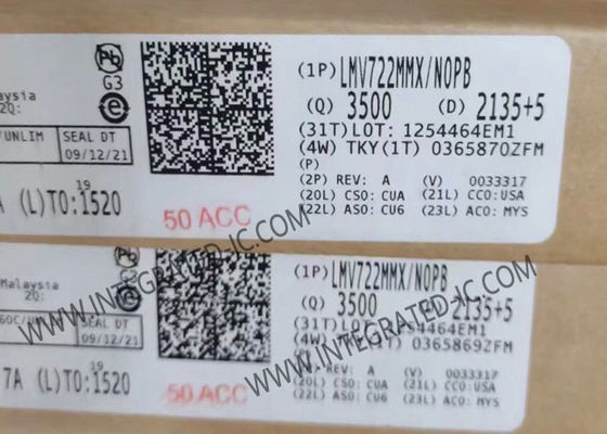 LMV722MMX 10MHz 2 চ্যানেল অপারেশনাল এমপ্লিফায়ার আইসি চিপ, যা ২.২V থেকে ৫.৫V সরবরাহ পরিসীমা সমর্থন করে