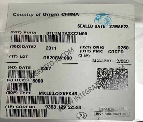 MKL03Z32VFK4R 32 বিট এমসিইউ 48 মেগাহার্জ ক্লক স্পিড 22 আই / ও এবং 2 কেবি র্যাম সহ