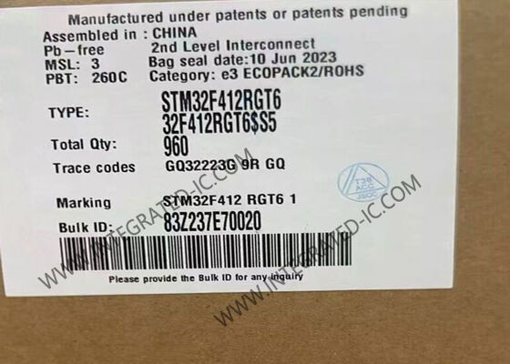 STM32F412RGT6 মাইক্রোকন্ট্রোলার এমসিইউ 100MHz 32-বিট এআরএম কর্টেক্স-এম4 মাইক্রোকন্ট্রোলার আইসি LQFP-64
