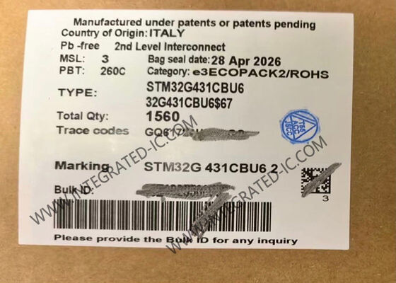 STM32G431CBU6 মাইক্রোকন্ট্রোলার এমসিইউ ১৭০মেগাহার্টজ গতি ১২৮কেবি ফ্ল্যাশ এবং ৩২-বিট রিস্ক কোর আইসি চিপ সহ