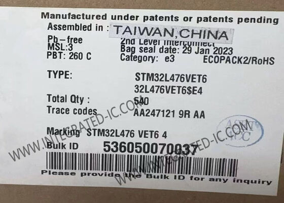 STM32L476VET6 মাইক্রোকন্ট্রোলার এমসিইউ হাই-পারফরম্যান্স STM32 আল্ট্রা লো পাওয়ার এমসিইউ 80MHz