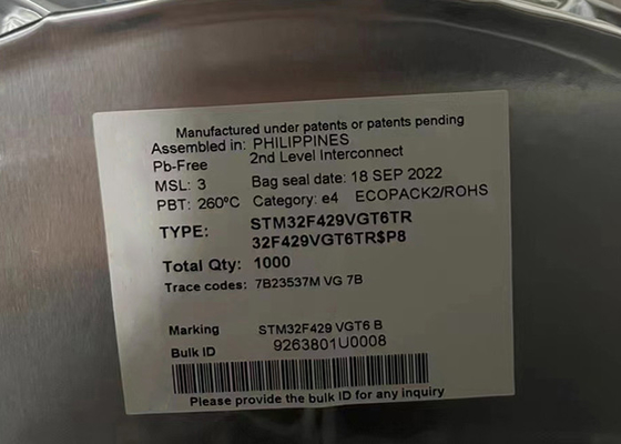 STM32F429VGT6TR 32 বিট সিঙ্গল কোর মাইক্রোকন্ট্রোলার IC 100LQFP ইন্টিগ্রেটেড সার্কিট চিপ