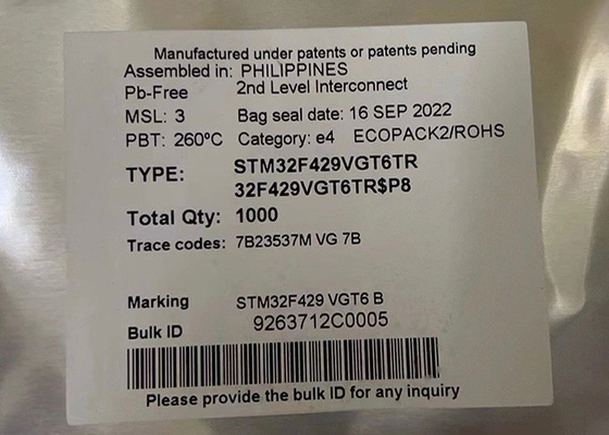 STM32F429VGT6TR 32 বিট সিঙ্গল কোর মাইক্রোকন্ট্রোলার IC 100LQFP ইন্টিগ্রেটেড সার্কিট চিপ