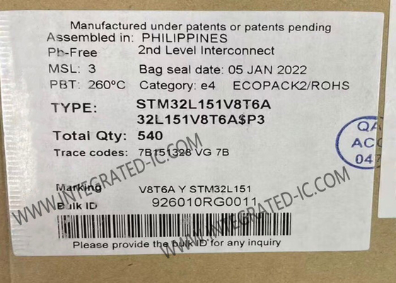 STM32L151V8T6A মাইক্রোকন্ট্রোলার MCU 32MHz 32-বিট সিঙ্গল-কোর মাইক্রোকন্ট্রোলার LQFP100