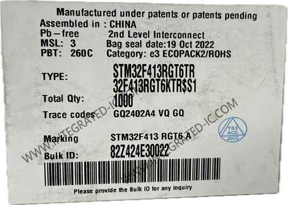মাইক্রোকন্ট্রোলার MCU STM32F413RGT6 এমবেডেড মাইক্রোকন্ট্রোলার 64-LQFP প্যাকেজ