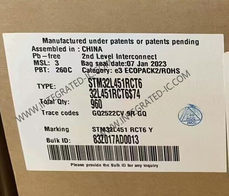 STM32L451RCT6 মাইক্রোকন্ট্রোলার এমসিইউ 32 বিট একক কোর মাইক্রোকন্ট্রোলার 80MHz এমসিইউ এমবেডেড