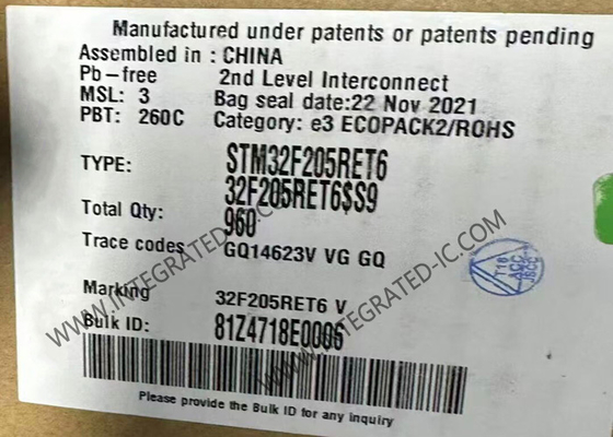 মাইক্রোকন্ট্রোলার MCU IC STM32F205RET6 FLASH 64-LQFP প্যাকেজ সারফেস মাউন্ট