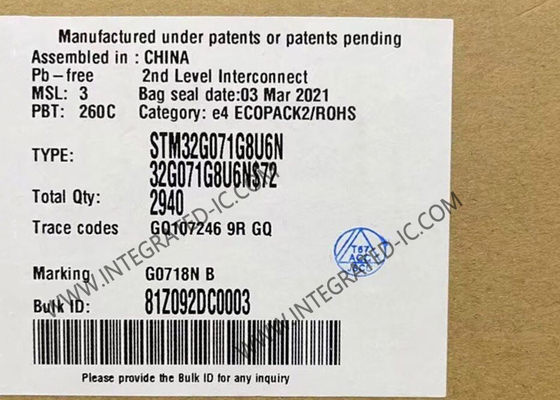 STM32G071G8U6N মাইক্রোকন্ট্রোলার MCU 32Bit মাইক্রোকন্ট্রোলার 64MHz STM32 মেইনস্ট্রিম MCU