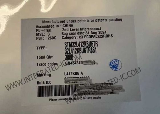 32UFQFN মাইক্রোকন্ট্রোলার MCU STM32L412KBU6 মাইক্রোকন্ট্রোলার IC 80MHz উচ্চ কর্মক্ষমতা