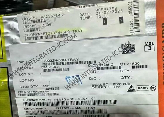 ইন্টিগ্রেটেড সার্কিট চিপ FT2232H-56Q 70mA ডুয়াল হাই স্পিড ইউএসবি কন্ট্রোলার VQFN56