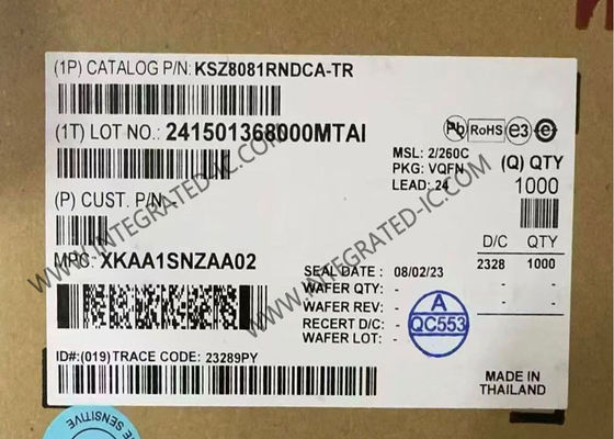 KSZ8081RNDCA Ethernet IC Single-Chip 10BASE-T/100BASE-TX IEEE 802.3 Compliant Ethernet Transceiver with 3.3V Power Supply