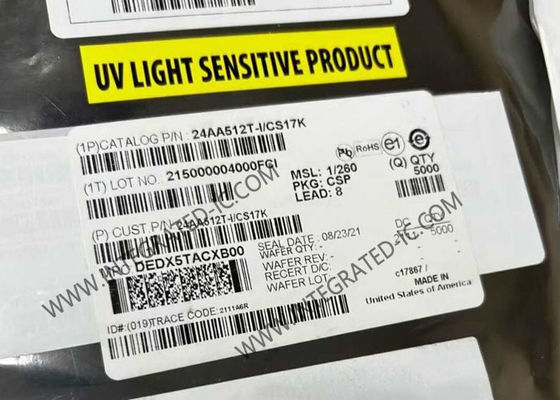 24AA512T-I/CS17K 512Kbit 1.7V থেকে 5.5V 400 kHz মেমরি আইসি চিপ আই 2 সি ইন্টারফেস সহ সিরিয়াল EEPROM