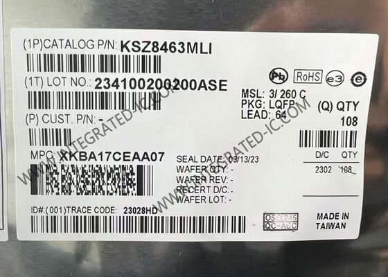 ইথারনেট আইসি KSZ8463MLI-TR ফাইবার LQFP64 সহ থ্রি পোর্ট ইথারনেট সুইচ