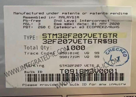 STM32F207VET6TR মাইক্রোকন্ট্রোলার MCU ARM Cortex-M3 120MHz 512KB ফ্ল্যাশ 100-LQFP প্যাকেজ