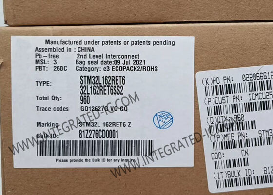 STM32L162RET6 মাইক্রোকন্ট্রোলার এমসিইউ 32MHz এআরএম কর্টেক্স-এম 3, 512 কেবি ফ্ল্যাশ মেমরি এবং 51 আই / ও পিন সহ