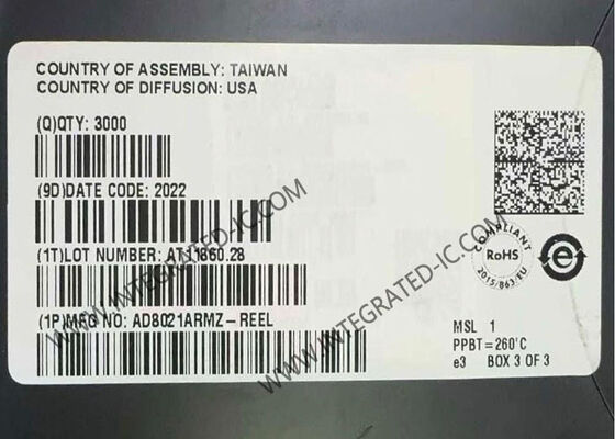 AD8021ARMZ ইন্টিগ্রেটেড সার্কিট চিপ কম নয়েজ উচ্চ গতির এমপ্লিফায়ার, ১ GHz গেইন ব্যান্ডউইথ সহ, ১৬-বিট সিস্টেমের জন্য