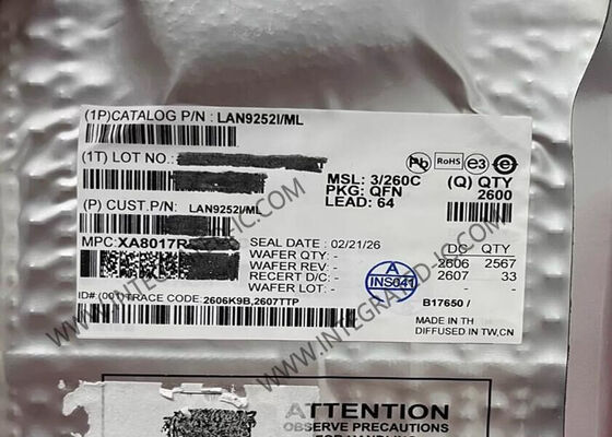 LAN9252I/ML ইথারনেট আইসি ইথারসিট স্লেভ কন্ট্রোলার ফর ইন্ডাস্ট্রিয়াল অ্যাপ্লিকেশন QFN-64