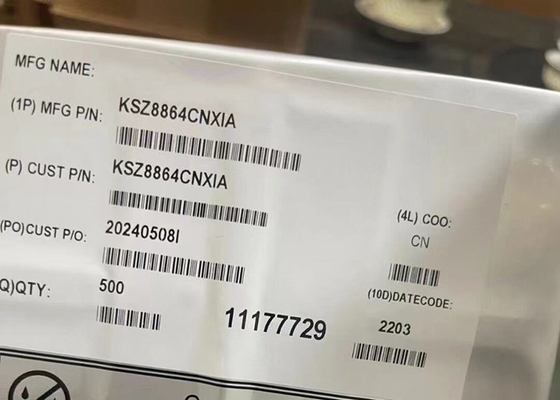ইথারনেট আইসি KSZ8864CNXIA 48mA ইন্টিগ্রেটেড 4-পোর্ট 10/100 ইথারনেট সুইচ QFN-64