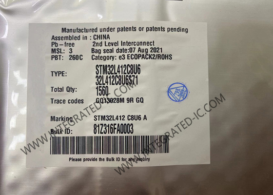 ARM মাইক্রোকন্ট্রোলার MCU STM32L412C8U6 ARM কর্টেক্স M4 RISC 64KB ফ্ল্যাশ 48-UFQFPN