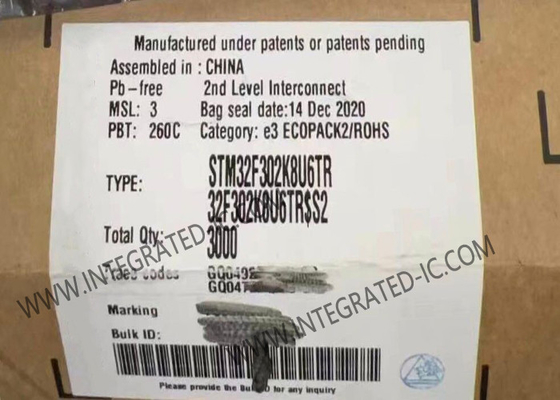 STM32F302K8U6TR মাইক্রোকন্ট্রোলার MCU 72MHz 32-বিট একক-কোর মাইক্রোকন্ট্রোলার UFQFPN-32