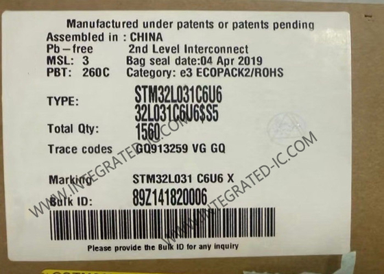 STM32L031C6U6 মাইক্রোকন্ট্রোলার MCU 32-বিট MCU 32KB ফ্ল্যাশ ARM মাইক্রোকন্ট্রোলার UFQFN48