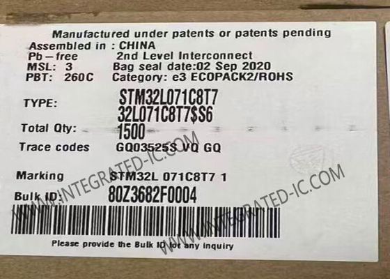 মাইক্রোকন্ট্রোলার এমসিইউ STM32L071C8T7 32MHz পর্যন্ত STM32 আল্ট্রা লো পাওয়ার এমসিইউ LQFP-48