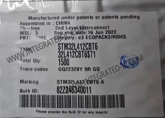 128KB ফ্ল্যাশ মাইক্রোকন্ট্রোলার MCU STM32L412CBT6 80MHz মাইক্রোকন্ট্রোলার চিপ LQFP48